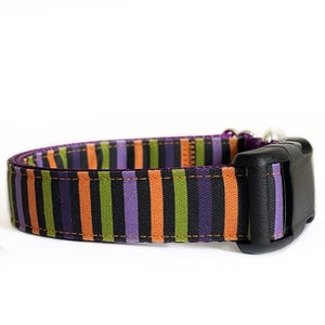 Collare per cani, collare per cani in tessuto di Halloween, fibbia in metallo, fibbia in plastica, striscia arancione viola verde