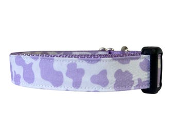 Southwestern Dog Collar, Cow Print, Heifer, Purple and White Cow, Blueberry cow, light purple webbing