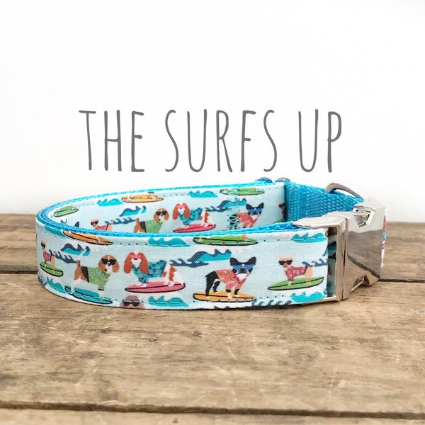 Hondenhalsband, surferhond, nautische hondenhalsband, kunststof gesp, metalen gesp, martingaal
