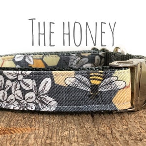 Honey Bee Dog Collar, Mustard Yellow, Grey Nylon, Save the Bees, Outdoor Collar, Bee Keeper image 3