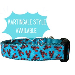 Dog Collar, Lobster Dog Collar, Ice Blue Nylon, Red Lobster, Watercolor Nautical Collar