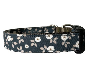 Dog Collar Dark Floral Winter Sew Fetch on Brown, Martingale, Plastic and Metal Buckle, Girl Dog Collar