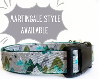 Dog Collar, Hiking, Moutains, Mountain teal, outdoors, Plastic Buckle, Metal Buckle, Martingale