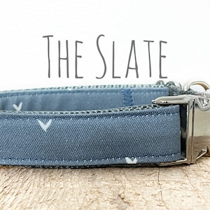 Dog Collar, Slate hearts Fabric Dog Collar, boho chic, minimalist, Metal buckle, plastic buckle, Martingale available,