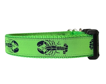 Dog Collar, Lobster Dog Collar, lime Nylon, navy Lobster, lime Background Nautical Collar