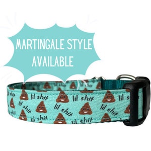 Dog Collar, Poop Collar, Plastic Buckle, Metal Buckle, Martingales, Teal Funny Collar