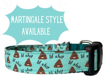 Dog Collar, Poop Collar, Plastic Buckle, Metal Buckle, Martingales, Teal Funny Collar