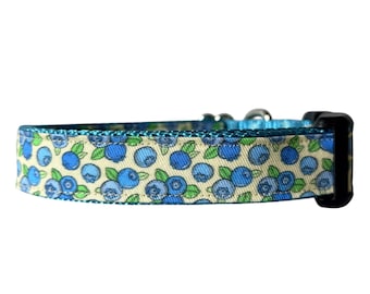Dog Collar Blueberries on Yellow, Fruit, Ice Blue Nylon, Outdoor Collar, Maine Blueberries, Fruit Collar