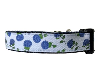 Dog Collar Hydrangea Floral Cottagecore Whimsical Navy Blue Collar