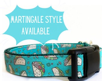 Collar para perro, comida, tacos, nailon verde azulado, collar divertido