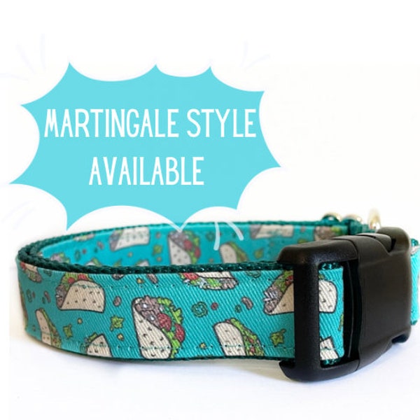 Dog Collar, food, Tacos, Teal Green Nylon, Funny collar