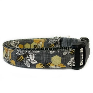 Honey Bee Dog Collar, Mustard Yellow, Grey Nylon, Save the Bees, Outdoor Collar, Bee Keeper image 2