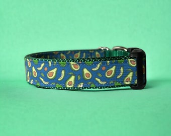 Dog Collar with Avocados, Grass Green Nylon, Funny collar, Martingale Style