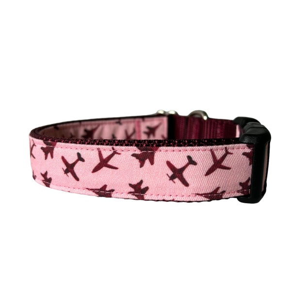 Dog Collar, Plane Dog Collar, Pink Airplanes Dog Collar
