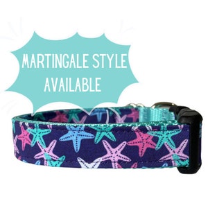 Starfish Dog Collar, Aqua Blue Nylon, Sea Life, Outdoor Collar, Nautical Collar, Surfing Collar, Beach, Summer image 1