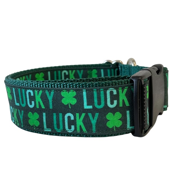 Collare per cani, Lucky St Patrick's Day Hunter Green Nylon, Shamrock Irish