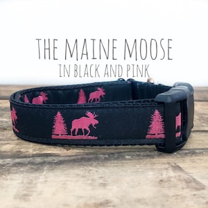 Hondenhalsband Maine Moose, martingaal beschikbaar!, plastic gesp, metalen gesp, martingalen, custom, gepersonaliseerd, geborduurd