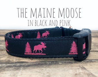 Maine Moose Dog Collar, Martingale beschikbaar!, Plastic gesp, metalen gesp, Martingales, Custom, Gepersonaliseerd, Geborduurd