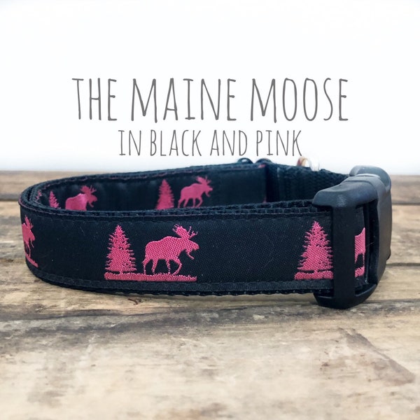 Maine Moose Dog Collar, Martingale Available!, Plastic Buckle, Metal Buckle, Martingales, Custom, Personalized, Embroidered