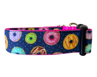 Donut Print Dog Collar, Heavy Duty Nylon Webbing, 1.5" Wide for Big Dogs
