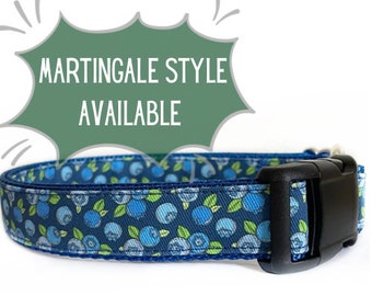 Dog Collar Blueberries, Fruit, Royal Blue Nylon, Outdoor Collar, Maine Blueberries, Fruit Collar