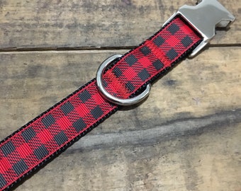 Red Buffalo Plaid 1" Dog Collar | Fall Dog Collar | Buffalo Plaid | Plaid Dog Collar, sew fetch dog collar, lumber jack dog collar