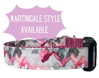 Dog Collar, Hiking, Moutains, Pink Nylon, outdoors, Plastic Buckle, Metal Buckle, Martingale