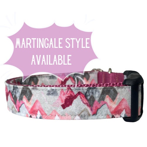 Dog Collar, Hiking, Moutains, Pink Nylon, outdoors, Plastic Buckle, Metal Buckle, Martingale