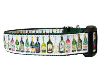 Wine Dog Collar, Hunter Green Nylon, Girl Collar, Summer, Wino, Fancy, Prissy, Preppy collar, Gift for wine lover