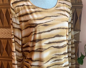 Semi Sheer Tiger Stripe Layered Long Sleeve vintage y2k ‘Melrose’ stretchy Top, Size L