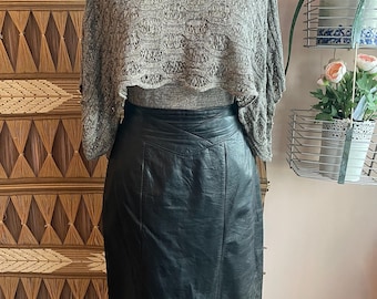 Classic Vintage 90's Black Leather Pencil Skirt, Size XS/S