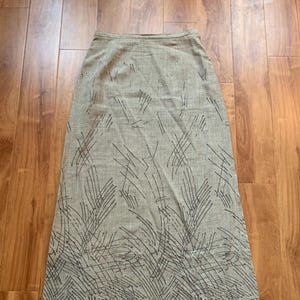 Vintage Sage Green ‘Simon Chang’ Abstract Print Maxi Skirt Size Medium