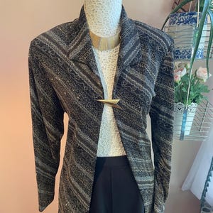 Cardigan vintage preto e dourado brilhante de manga comprida 'Picadilly' grande