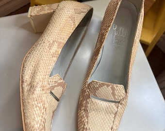 Rodolphe Menudier Paris Snakeskin Loafers – Vintage 1960s Square Toe Heels, size 37.5