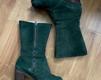 Vintage Hogl Suede Booties: Austrian Hunter Green Mid-Calf Boots