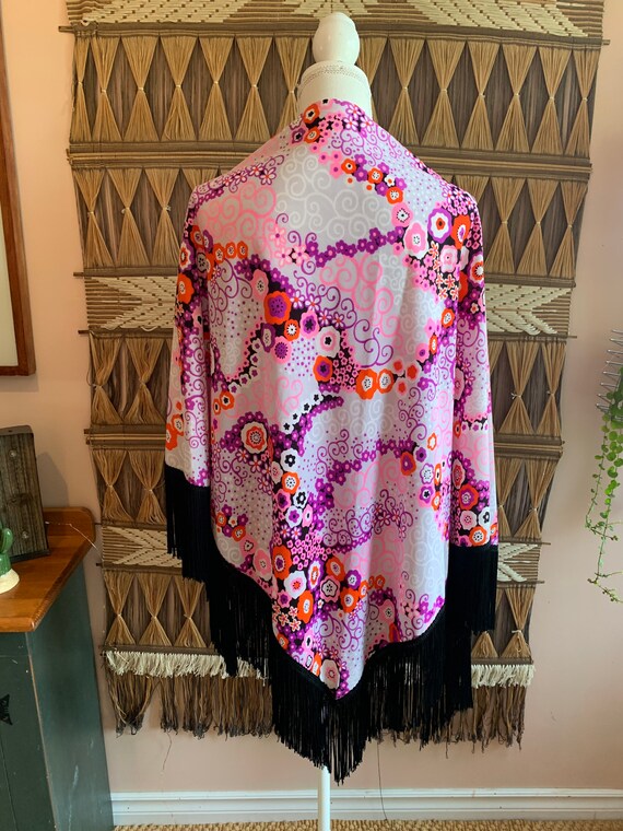 Vintage Bright Psychedelic  Floral Print Shawl Wr… - image 3