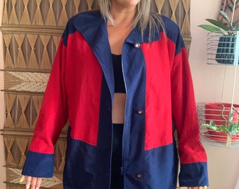 Vintage Blue & Red Lindor Petite Spring Jacket Size 14