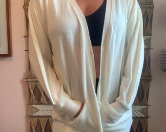 Vintage White ‘Eaton’ Wool Blend Cardigan Size Large