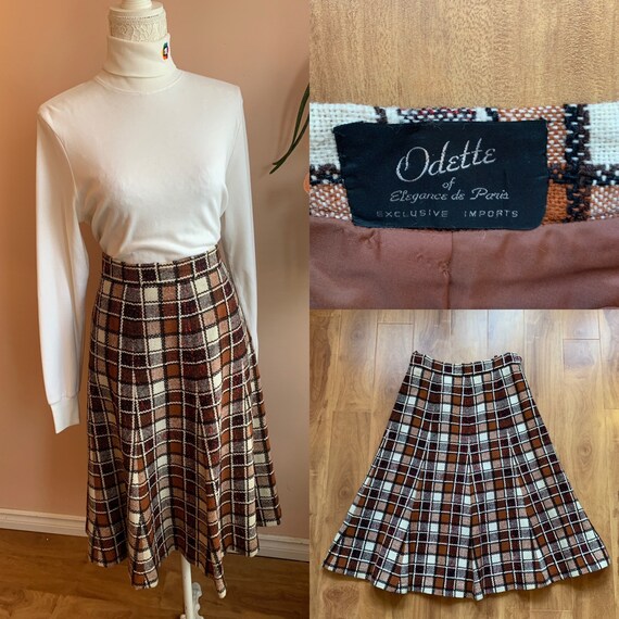 Vintage Autumnal Tone Odette Paris Wool Tea Length Pleated Skirt  