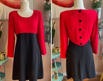 Röd & Svart Liz Claiborne Långärmad Vintage 90-tals Miniklänning
