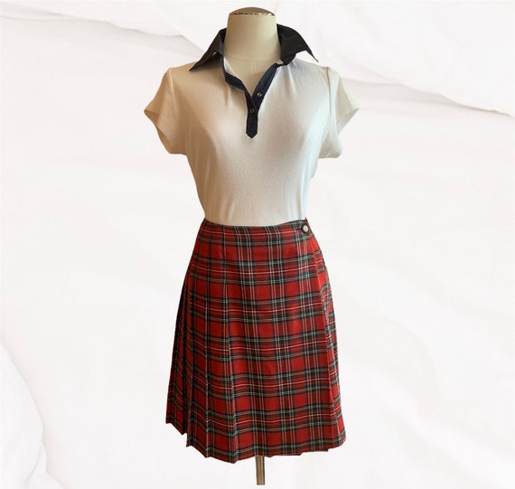 Vintage Red Tartan Pleated ‘Typhany’ Kilt Skirt