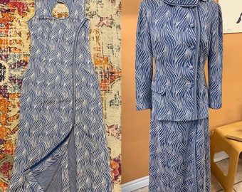 Vintage Silver & Blue Textured Sparkley ‘Dubonnet’ Two Piece Gown and Jacket Set