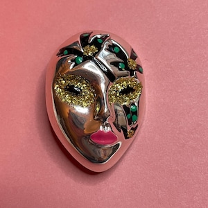 Sterling Silver Embellished &#39;Pietro Sorini&#39; Harlequin Mask Brooch Pin