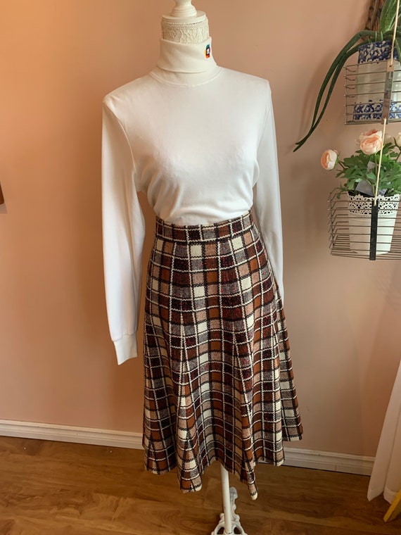 Vintage Autumnal Tone Odette Paris Wool Tea Length Pleated Skirt  