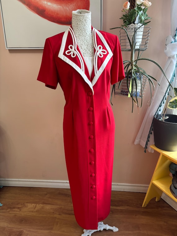 nautical red dress Vintage 1970s Bonnie Jean Red Sailor Dress Sz 5 | Nautical Anchor Collar