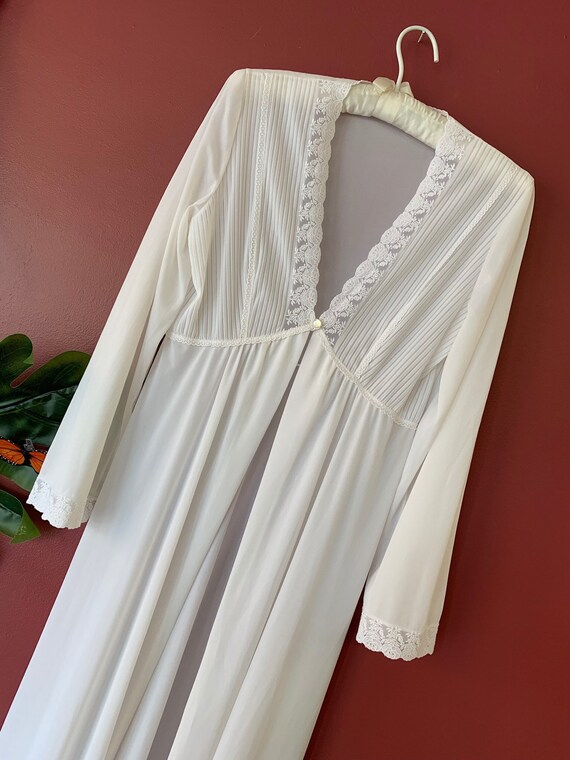 Vintage Silfra White Bridal Robe Floor Length Nightgown Lingerie Boho Bride Medium Large