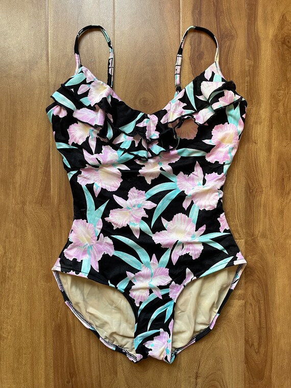 Vintage 80s Floral Print One Piece the Slim Suit Bathing Suit Etsy