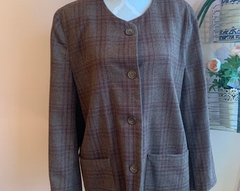 Vintage Brown Tone Handmade Collarless Blazer Shacket