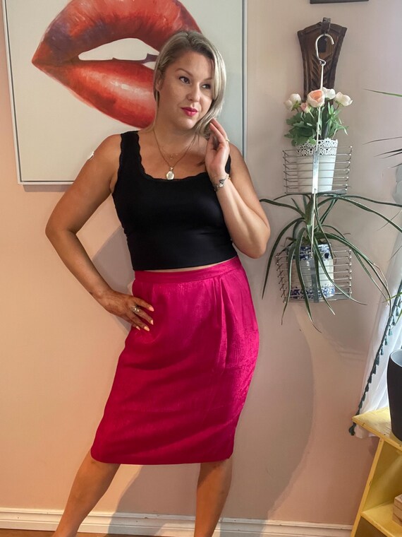 Vintage Hot Fuschia Pink Silk Pencil Skirt Size 12 Australia