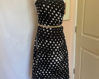 Vintage Black & White Polka Dot Asymmetrical Flowy Party Dress